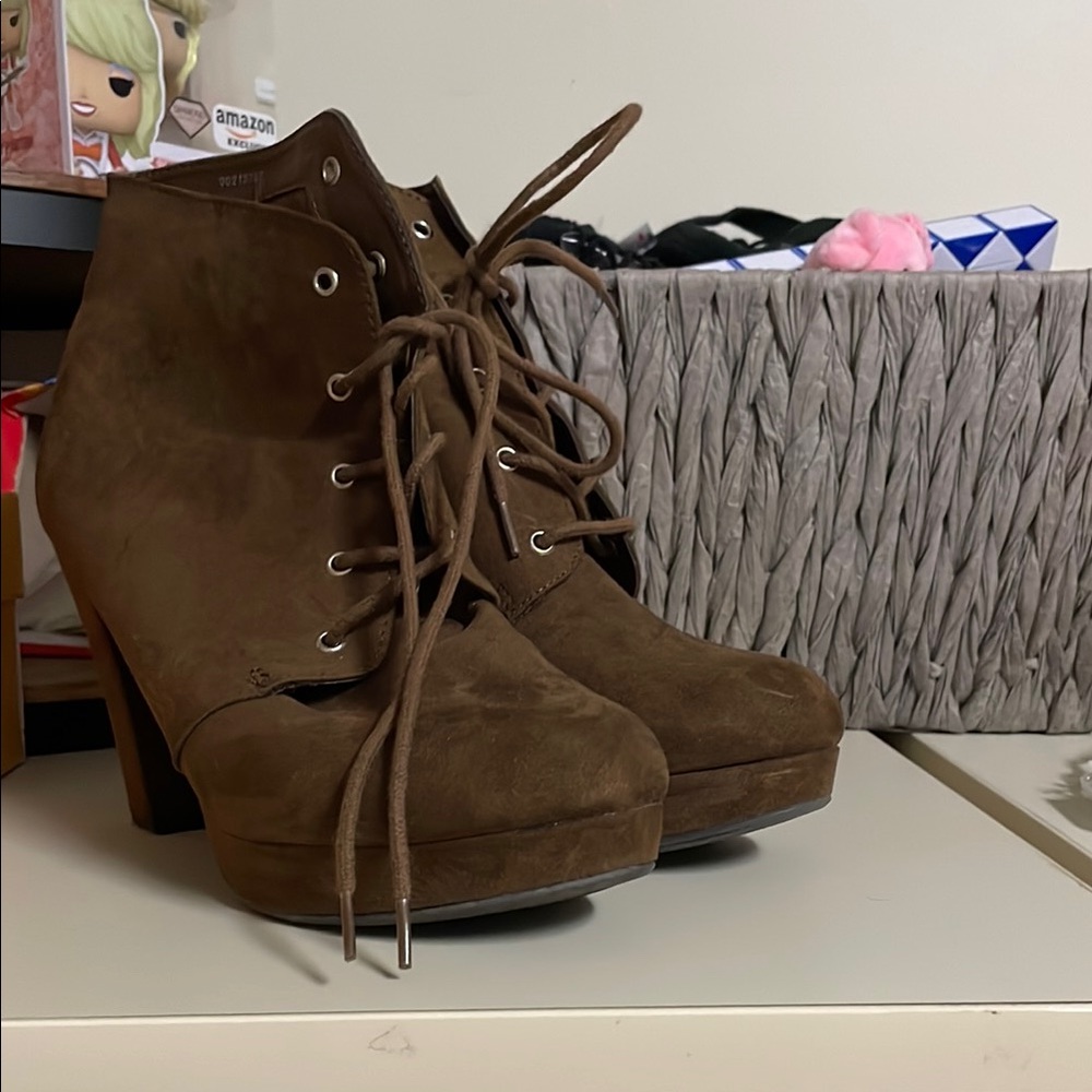 Brown Lace-Up Ankle Boots
